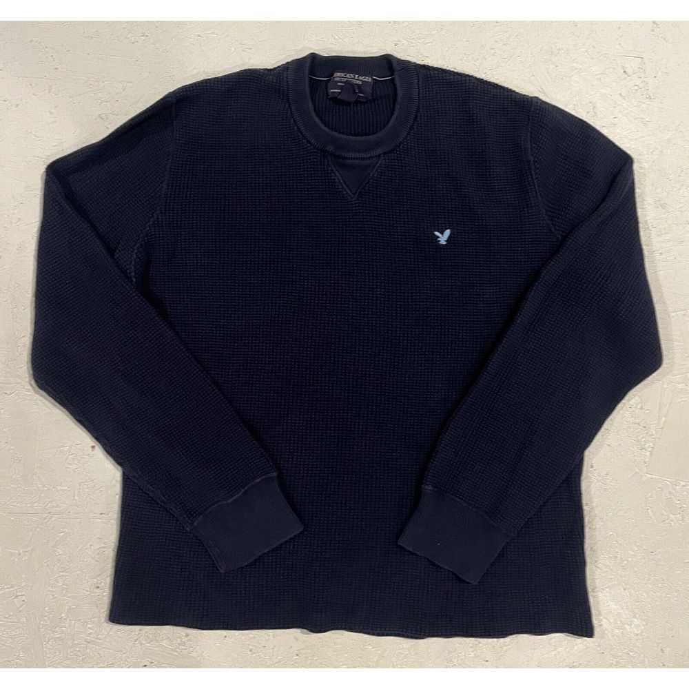 Vintage American Eagle Ribbed Henley Base Layer Navy Long Sleeve Shirt XXL